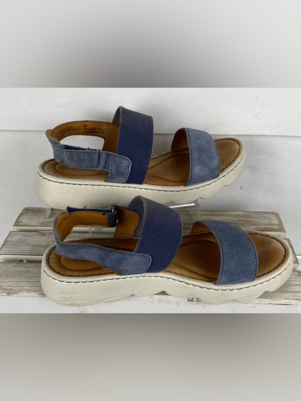 Born Navy Suede and Elastic Strap Platform Sandals - Picture 3 of 11